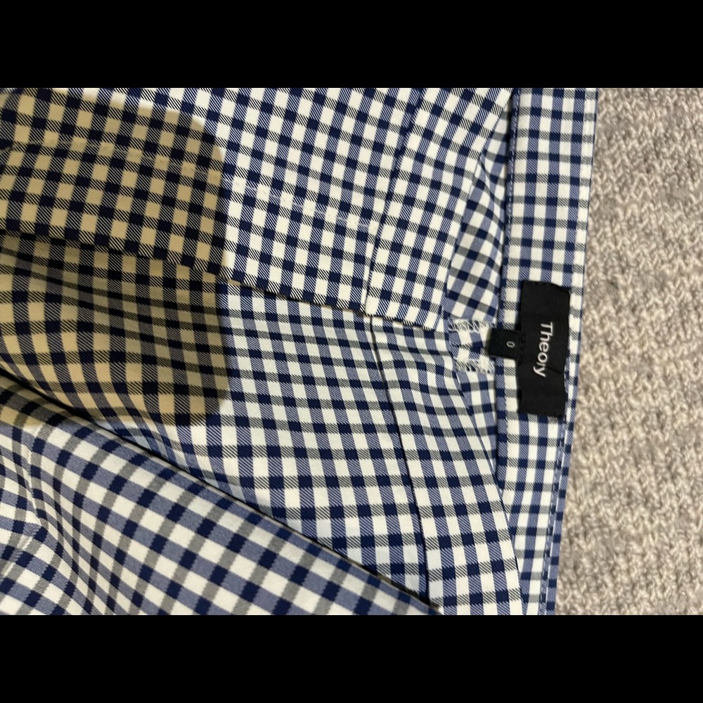 Navy and white Theory gingham pants